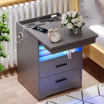 Modern Nightstand: Hidden Drawer, USB-C Charging, LED Light