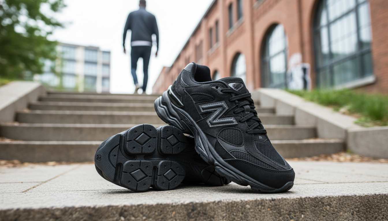 City-Ready New Balance Black Faux Leather Sneakers