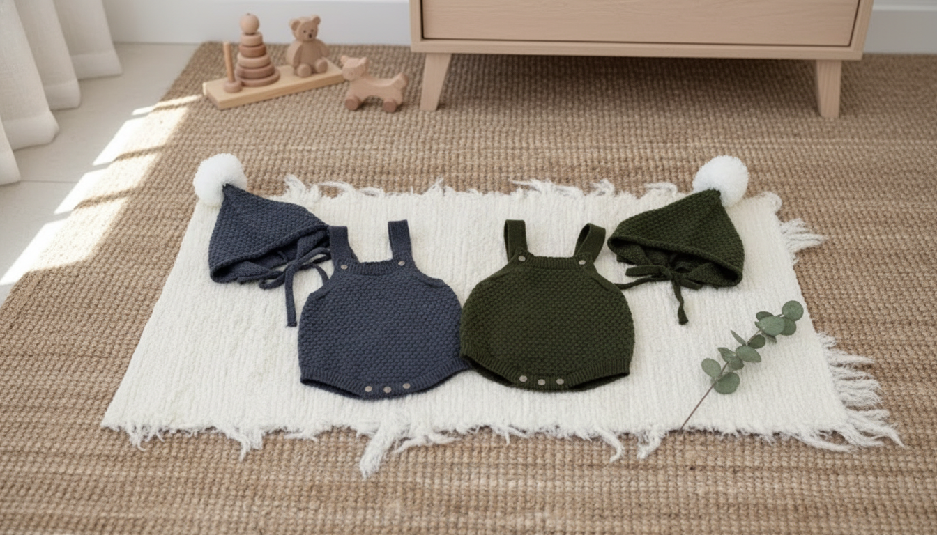 Knit Pom-Pom Baby Boy Romper & Hat Set: Cozy Gift