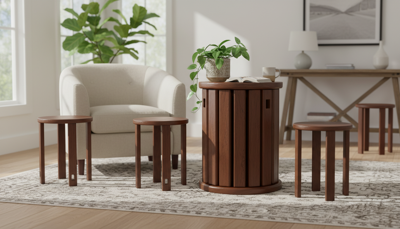Solid Wood Round Stool: Seat, Side Table, Plant Stand