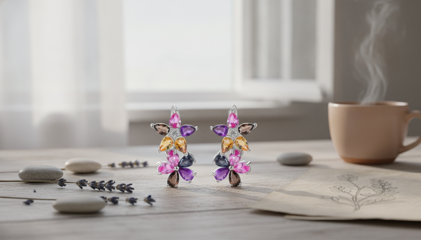 925 Sterling Silver Three-Stone Birthstone Earrings