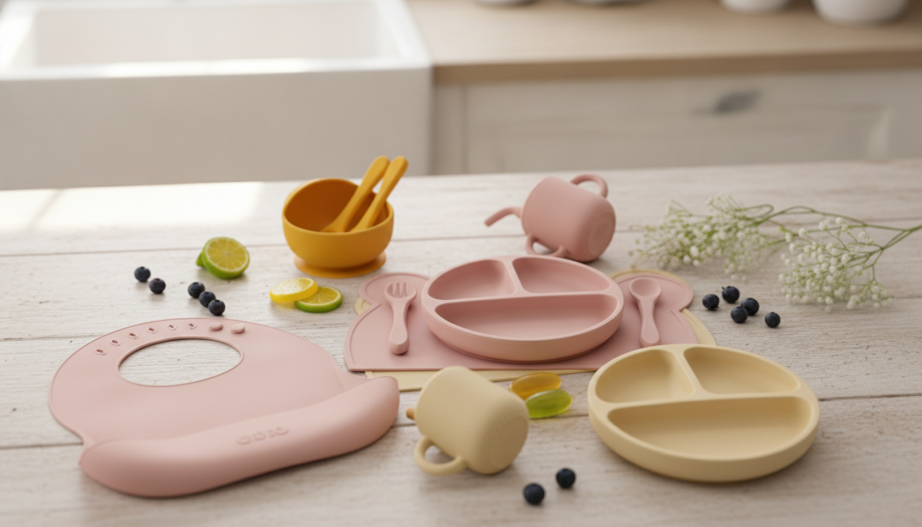 Baby Silicone Feeding Set: Suction Bowls, Utensils & Bib