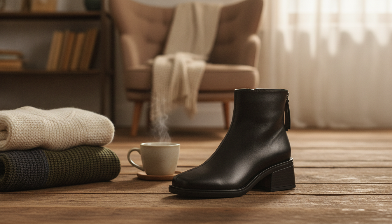 Genuine Leather High-Heel Ankle Boots with Back Zipper