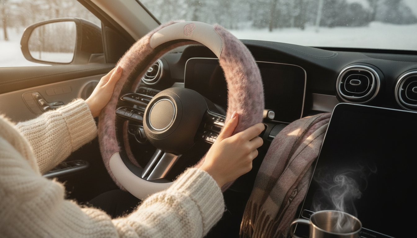 Leopard Plush Steering Wheel Cover: Warm Non-Slip Grip
