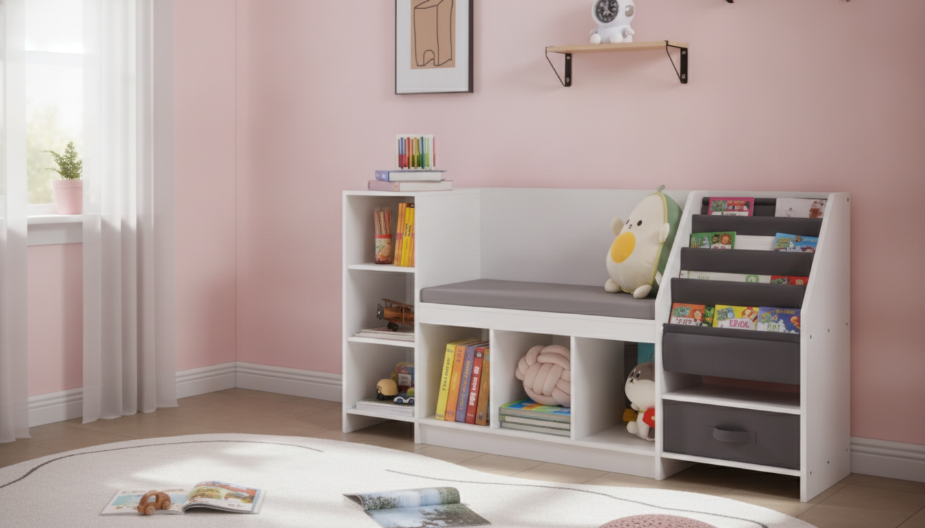 Montessori 5-in-1 Reading Nook: Books, Toys, Bench