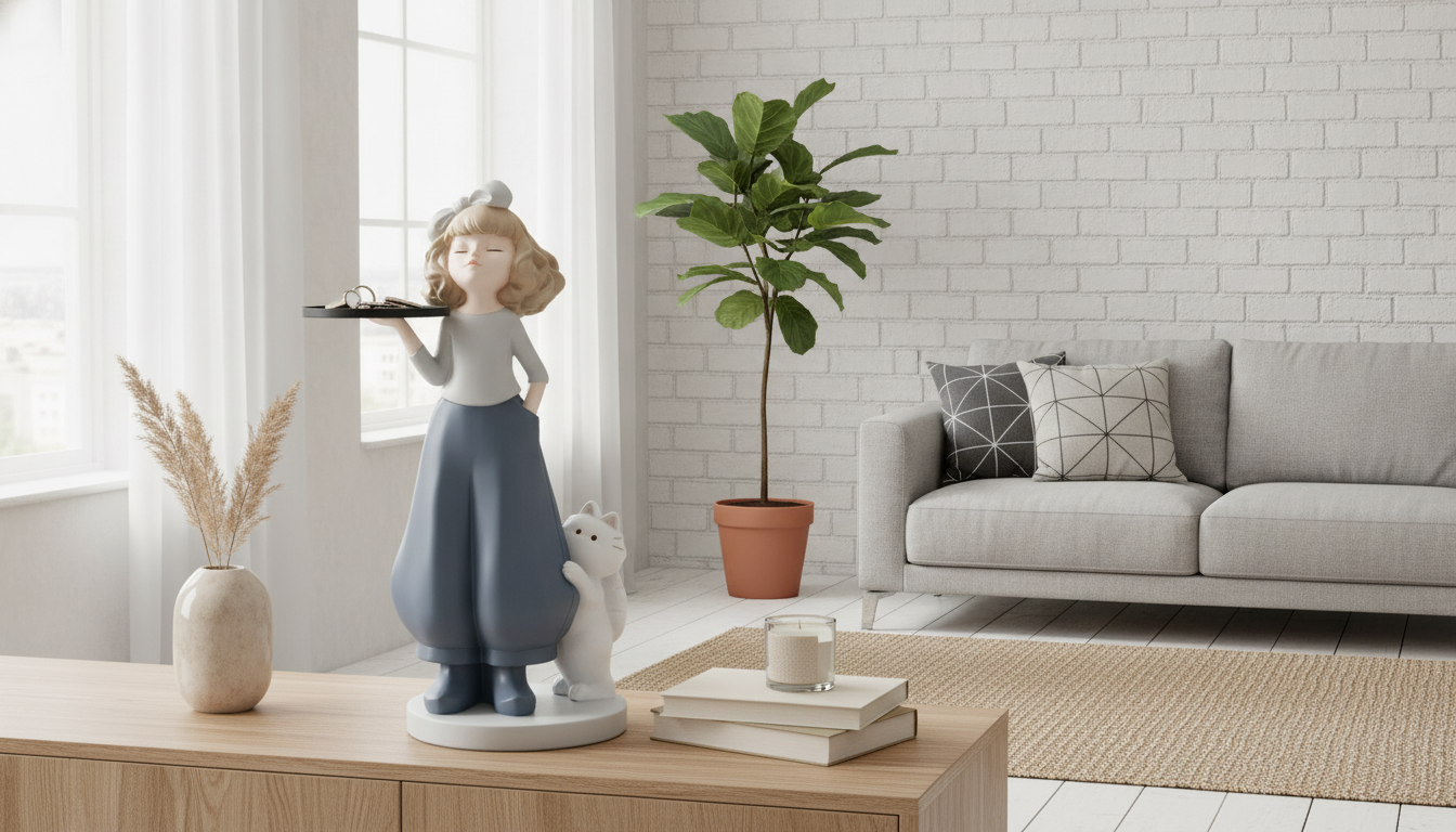 Nordic Girl Tray Sculpture: Minimal Catchall Decor