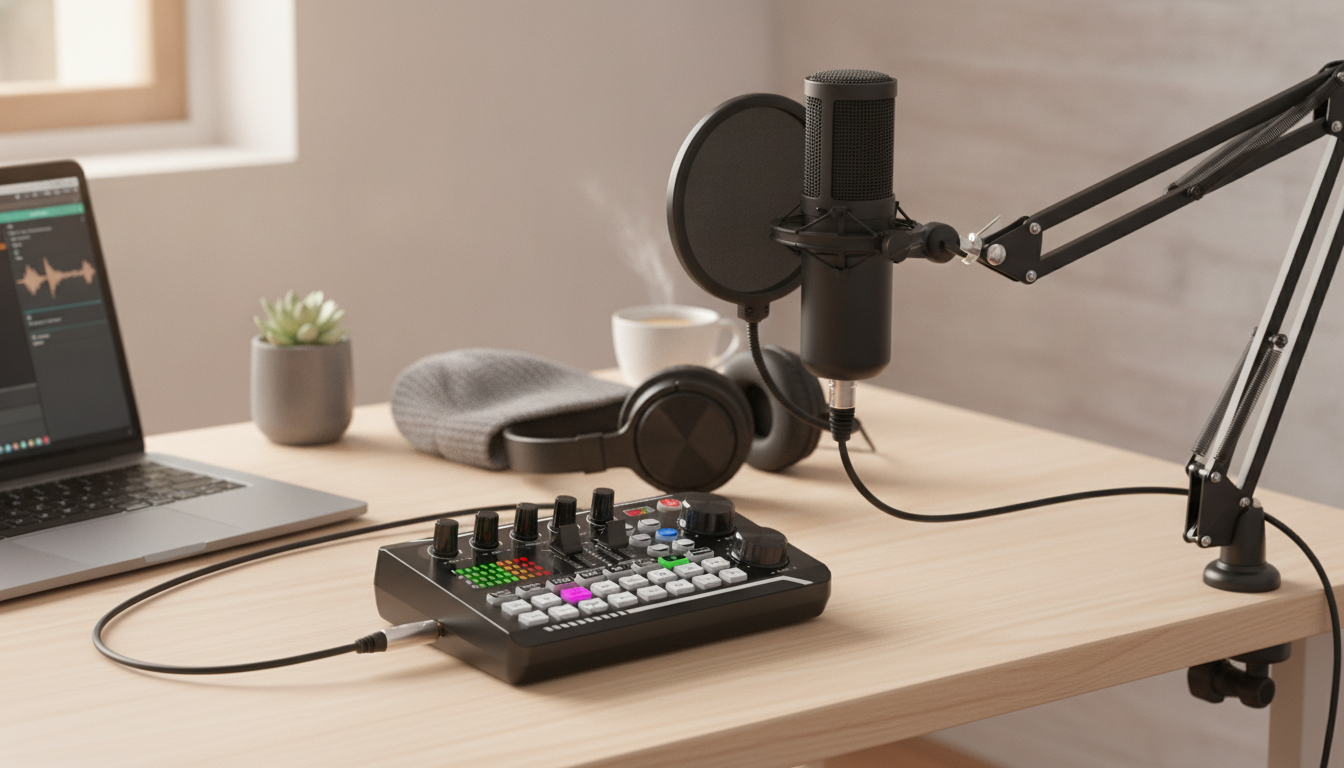 Portable Podcast Studio Kit: Condenser Mic + Mini Mixer