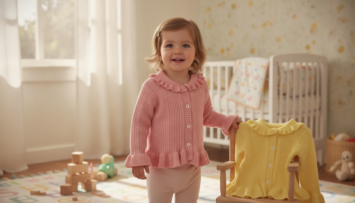 Toddler Girl Knit Cardigan: Turn-Down Collar Layer