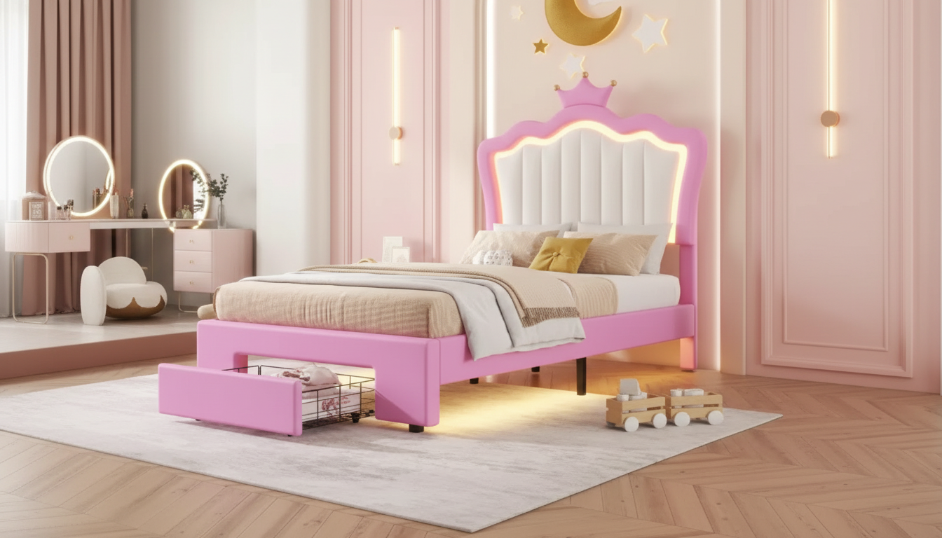 Twin Upholstered LED Bed: Crown Headboard Guide
