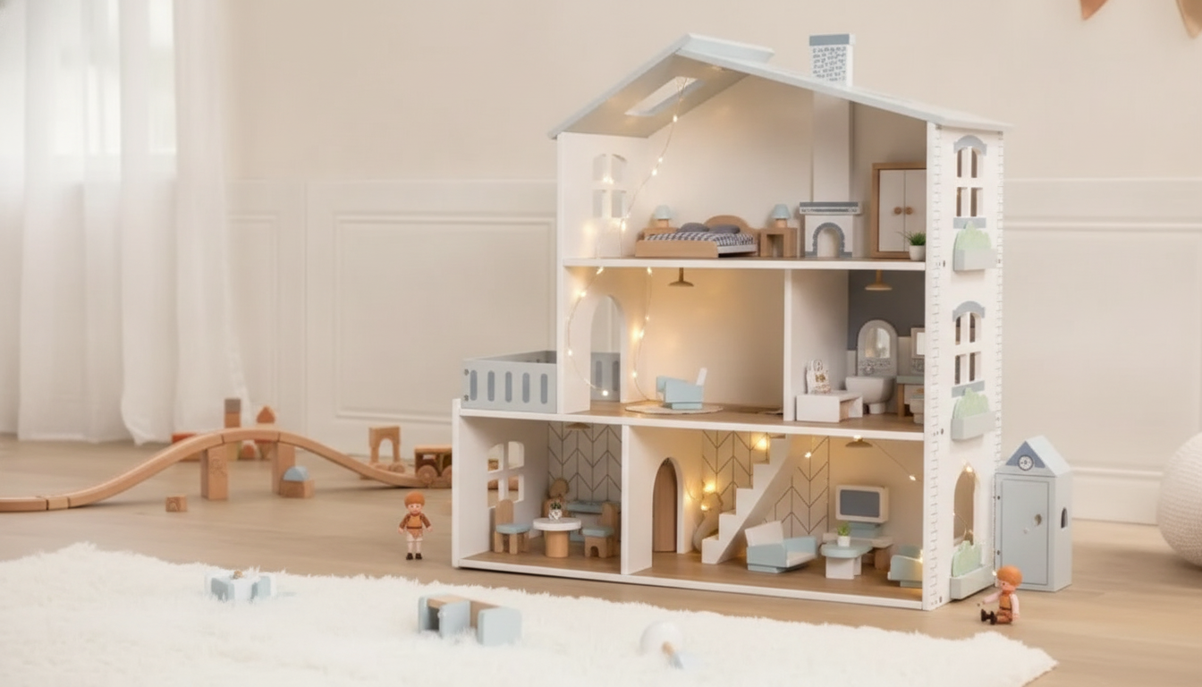 Wooden Dollhouse With 29 Accessories & Custom Lights