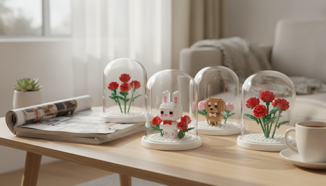 Dog, Rabbit & Rose Building Blocks with Clear Dust Cover