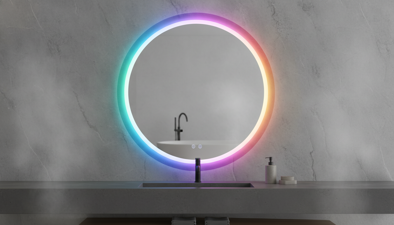 Large Round RGB LED Bathroom Mirror with Anti-Fog