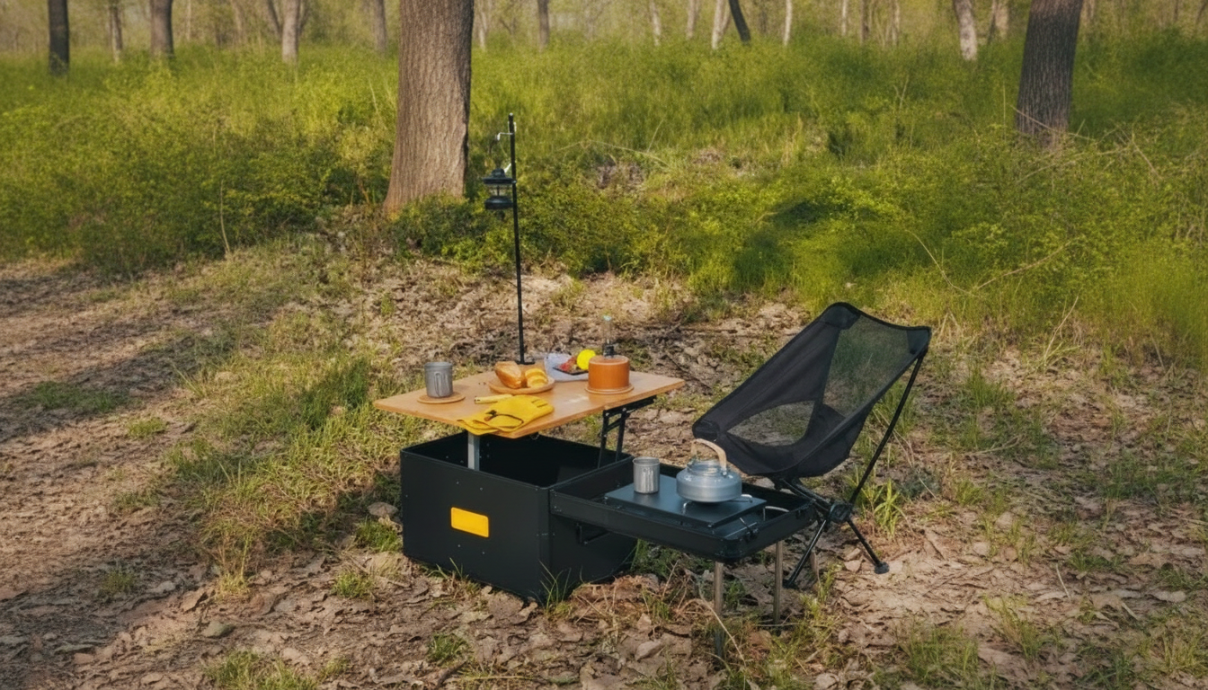 Mobile Kitchen Cart with Folding Table for Outdoor Meals