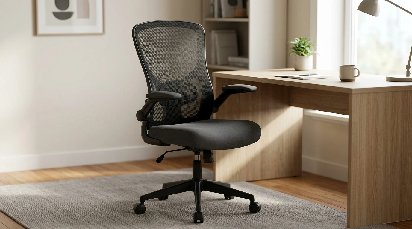 High-Back Mesh Office Chair with Flip-Up Arms Guide