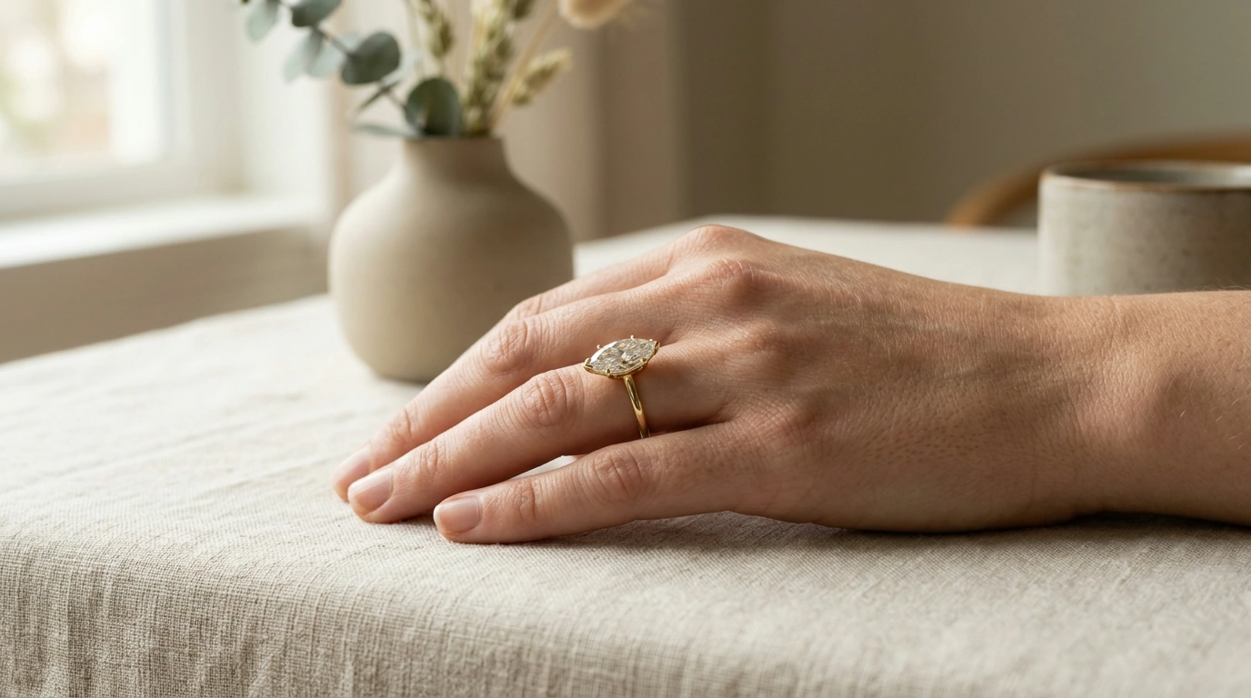 3ct Marquise Moissanite Ring in 14K Yellow Gold