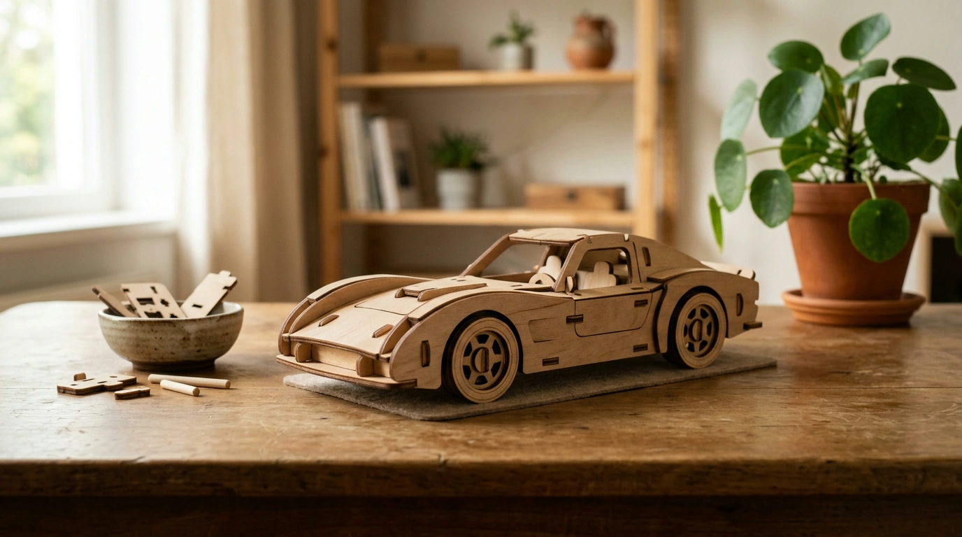 3D Wooden Racing Car Puzzle Kit for Build-and-Display Fun