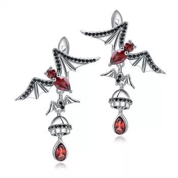 Natural Garnet Bat Earrings for Gothic and Punk Style