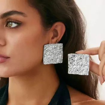 Textured Square Stud Earrings: Vintage Gold Everyday